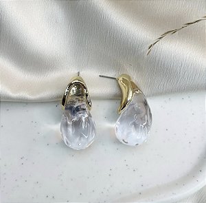 Brinco RANIERI M gota madre cristal folheada a ouro