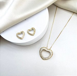 Conjunto ANAHY colar e brinco cravejado zirconia folheada a ouro