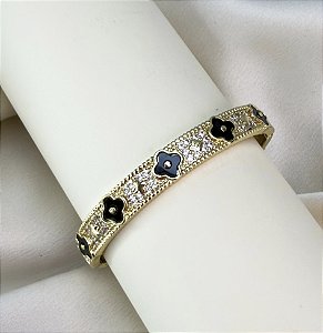 Bracelete HELOISE trevo cravejada PRETO com microzirconia folheada a ouro