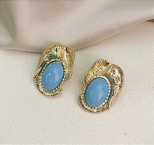 Brinco PILAR boton azul turquesa com detalhes folheada a ouro