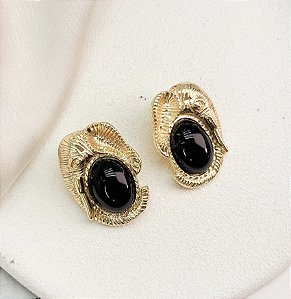 Brinco PILAR boton preto com detalhes folheada a ouro