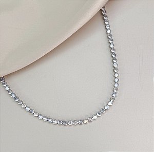 Choker FOZ riviera folheada a prata com zirconia premium