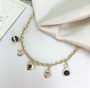 Choker VALERIE coração marrom mix charms folheada a ouro