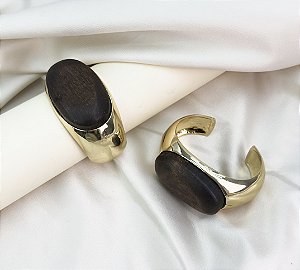 Bracelete SOLARA max com detalhe em madeira folheada a ouro
