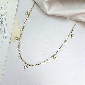 Colar CASTIEL estelas e pontos de luz folheado a ouro