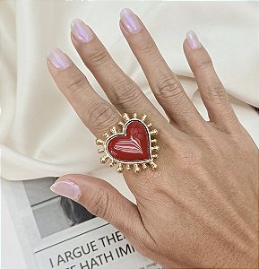 Anel STAR dourado com vermelho com banho de verniz italiano