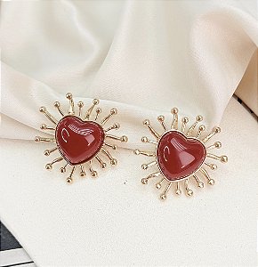 Brinco DAFINE coração vermelho fashion folheada a ouro