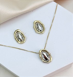 Conjunto PILAR colar oval liso folheada a ouro