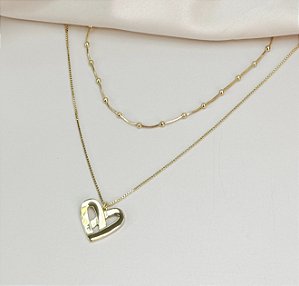 Colar duplo NABI coração folheada a ouro