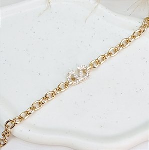 Pulseira GRETA elos V cravejado ovais folheada a ouro