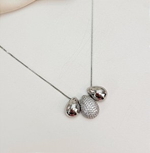Colar CARMINA trio de gotas cravejados zirconias folheada a prata