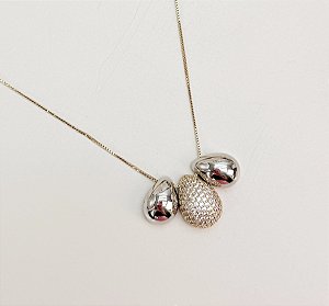 Colar CARMINA trio de gotas cravejados zirconias mix de banhos