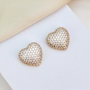 Brinco KAIROS coração cravejada folheada a ouro