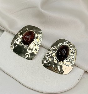 Brinco NOVARA organico pedra CARAMELO folheada a ouro