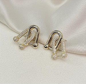 Brinco TIRNI M elos inspiração alta joalheria cravejados com microzirconia folhada a ouro