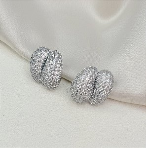Brinco JOBI gotas cravejados com microzirconia folhada a prata