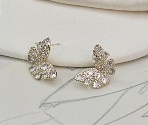 Brinco MONZA borboleta cravejada com microzirconia folhada a ouro