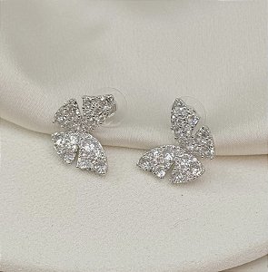 Brinco MONZA borboleta cravejada com microzirconia folhada a prata