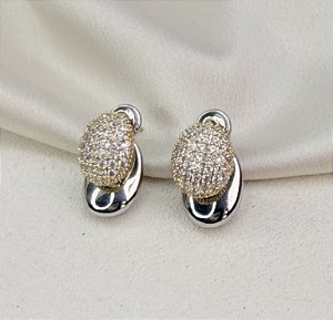 Brinco ASTI 2em1 gora cravejada folheada a prata