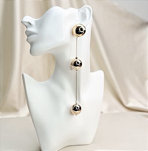 Brinco DRAPER longo com esferas folheada a ouro