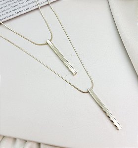 Colar NEO longo duplo folheada a ouro pingente minimalista