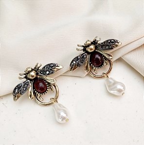 Brinco HONEY abelha e perola fosca