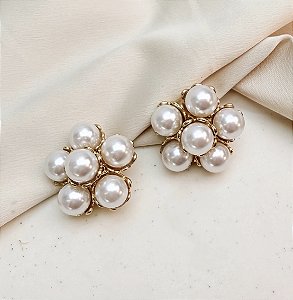 Brinco BING flor pérolas DE PRESSAO folheada a ouro