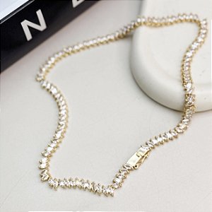 Colar HENRY riviera folhas micro zircônias premium folheada a ouro