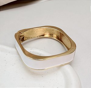 Bracelete DAMON resinado geometrico cor branco folheado a ouro