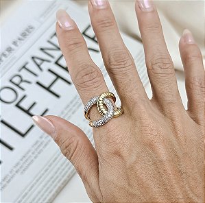 Anel ATIBAIA elos cravejada com microzirconia folheado a ouro