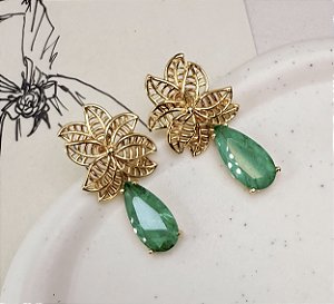 Brinco JAFAR pedra premium color (verde) folheado a ouro