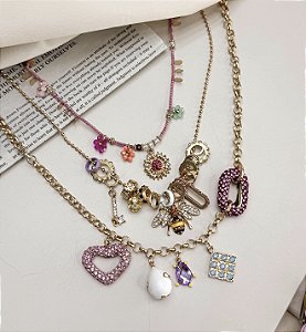 Colar AGNES triplo mix charms