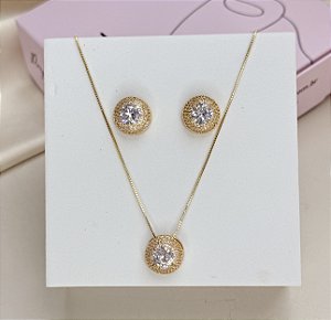 Conjunto EDDY colar e brinco cravejado zirconia folheada a ouro