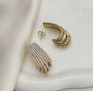 Argola MIX 7 fios degrade cravejado com zirconia folheado a ouro