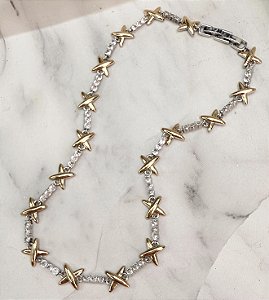 Colar ANNIE riviera X dourado cristal folheada a prata com zirconia premium