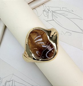 Bracelete JERI max pedra castanho folheada a ouro