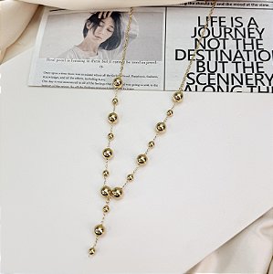 Colar TUROUIA longuinho bolinhas folheado a ouro
