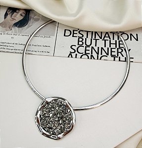 Colar aro LIBRE pingente druza folheada a prata