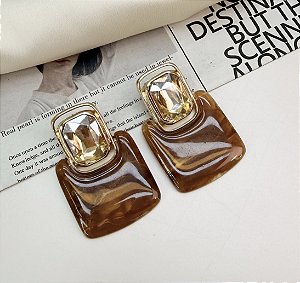 Brinco LUBLIN pedra CARAMELO folheada a ouro