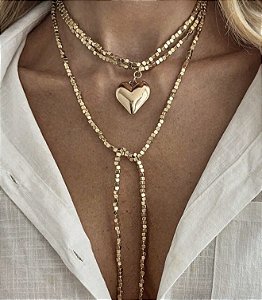 Colar LOVE longuinho coraÇão folheado a ouro