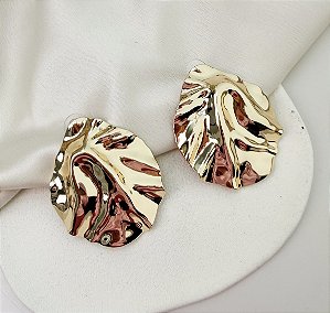 Brinco FAUSTINA folha organica folheada a ouro