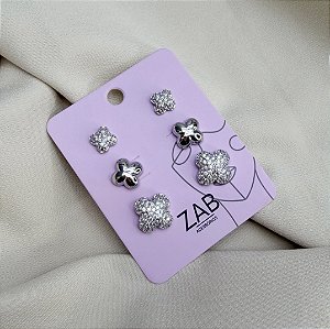 Trio de brincos FIJI zirconia folheada a prata