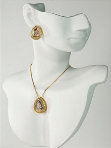 Conjunto SIENA cravejado no colar veneziana folheada a ouro