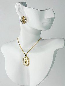 Conjunto NOSSA SENHORA GUADALUPE cravejado no colar veneziana folheada a ouro
