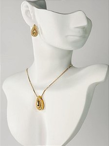 Conjunto SAMIA cravejado no colar veneziana folheada a ouro