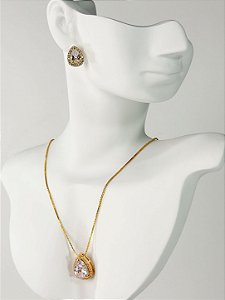 Conjunto MERCURI cravejado no colar veneziana folheada a ouro