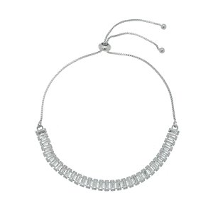 Pulseira Ajustável Cravejada com Zircônias Baguete Cristal Banhada a Ródio Branco