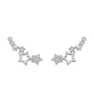 Brinco Ear Cuff de Estrelas Banhado a Ródio Branco Cravejado com Micro Zircônias