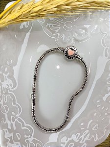 Pulseira inspiração pandora berloqu3 coração rosa