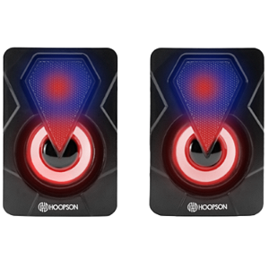 Caixa de Som Hoopson CX-PC021LED para PC/Notebook – 6 W RMS, LED Multicolor, USB+P2, Controle no Cabo